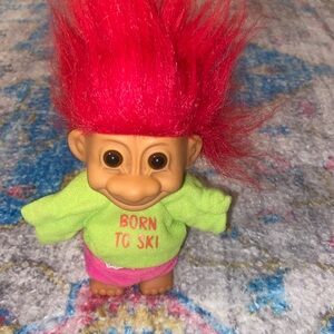 Vintage Troll Doll Born To Ski By Russ 5.5” Tall His Shirt Says "BORN TO SKI